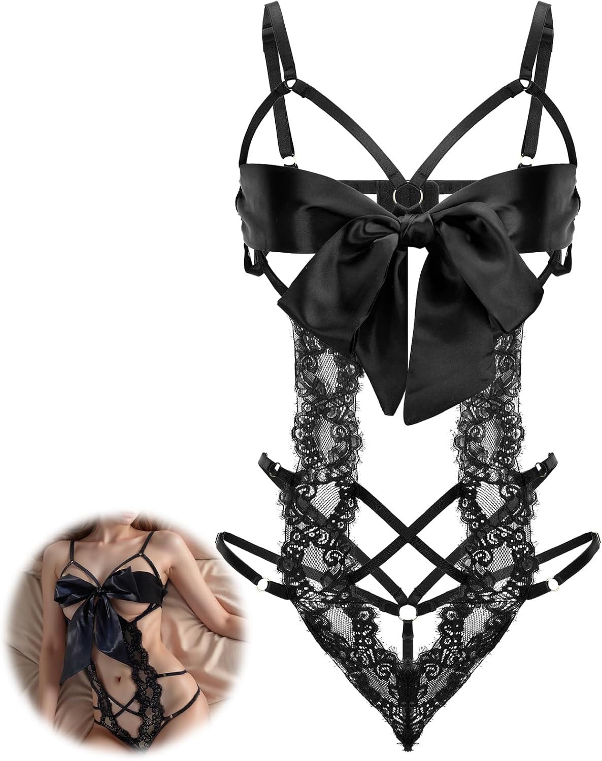 Women's Sexy Lingerie for Women Lace Bodysuit with Bow Tie Cutout Design One Piece Lingerie Sets for Women Sexy